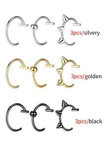 3 件/9 件不锈钢非穿孔身体首饰套装 C 型夹鼻环/唇环/耳环，男女通用，防过敏多用途日常环 - 彩色 - 查看 11