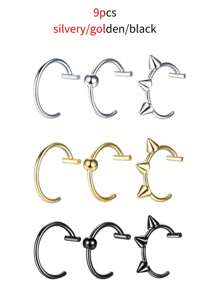 3 件/9 件不锈钢非穿孔身体首饰套装 C 型夹鼻环/唇环/耳环，男女通用，防过敏多用途日常环 - 彩色 - 查看 8