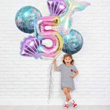 New Oversized Cartoon Mermaid Tail, Seashell Theme 32-Inch Ombre Number 0-9 Foil Balloons Birthday Set, Decoration For Birthday, Anniversary, Wedding, Party - Mermaid 6-piece Set - View 7