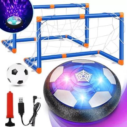 Portería de fútbol deportiva Juego de porterías de fútbol para niños 6 piezas, dos porterías, un cable de carga, un balón luminoso, una bomba hinchable, un balón hinchable, apto para interior y exterior, juguetes educativos