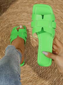 Casual Flat Slip-On Sandals, Women Summer Open Toe Slippers, Stylish Slide Sandals For Outdoor, Beach, Holiday, Fashion Dress - Green - View 2