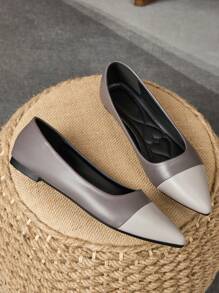 女士浅灰色芭蕾平底鞋，舒适透气百搭日常工作办公室休闲便鞋