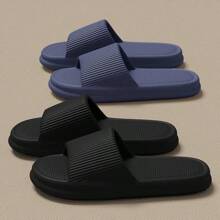 Zapatillas de hombre de gran tamaño 48-49, zapatillas de verano de color sólido, suela plana, zapatillas de casa para mujeres y hombres, zapatillas de baño y playa para parejas - Azul Marino - Ver 6