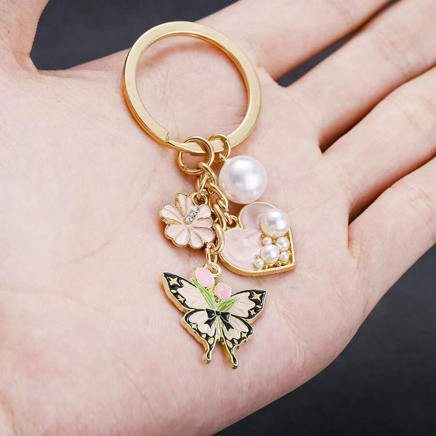 Heart, Butterfly, Tulip Keychain, Elegant Bag Pendant, Small Gift - Heart Butterfly Keychain - View 1