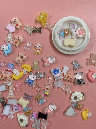 50-Pack Mixed Miniature Resincharms -Cute Bear Rabbit And Assorted Cartoon Figures For Diy Crafts, Slime Decorations, Scrapbooking, Hair Clips, Phone Case Embellishments, Nail Art Nail Supplies Nails Nail Gems