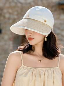 1pc Women's Summer Straw Buttoned Detachable Top Sun Hat, Minimalist Versatile Bucket Hat, Face-Shielding, Suitable For Daily Outing, Cycling, Vacation - A - View 7