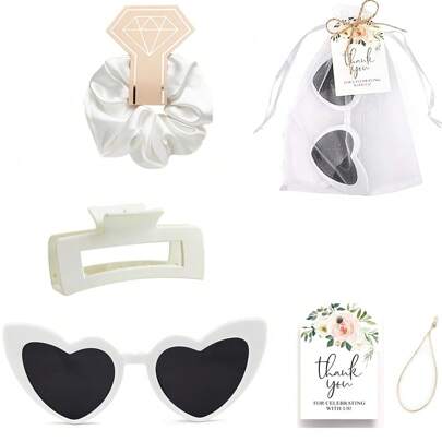 伴娘求婚礼品套装，包含方形弹性发夹和单身女郎心形眼镜，婚礼单身派对用品，情人节、母亲节、友情礼物