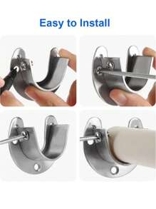 1/2/4 pièces Support de tringle d'armoire en acier inoxydable, support de tringle d'armoire ultra-résistant, support de tringle en forme de U, convient pour les tuyaux, les armoires, les tringles à rideaux