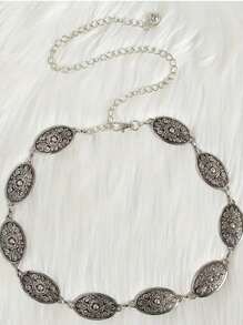 1pc Women's Vintage Engraved Buckle Distressed Metal Waist Belt, Suitable For Western Style Jeans - Silver - View 11