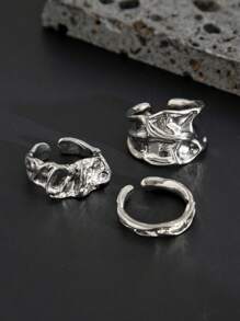 3pcs/Set Fashion Casual Minimalist Liquid Metal Ring Set, Men's Punk Charm Jewelry, Adjustable Couple Rings - 2pcs - View 8