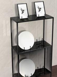 1pc Portable Modern Minimalist N-Shaped Metal Stand, Tabletop Vanity, Dinner Table, Wine Rack, Photo Frame, Decorative Display, Magazine & Book Holder, Bedside Cabinet - Black - View 6