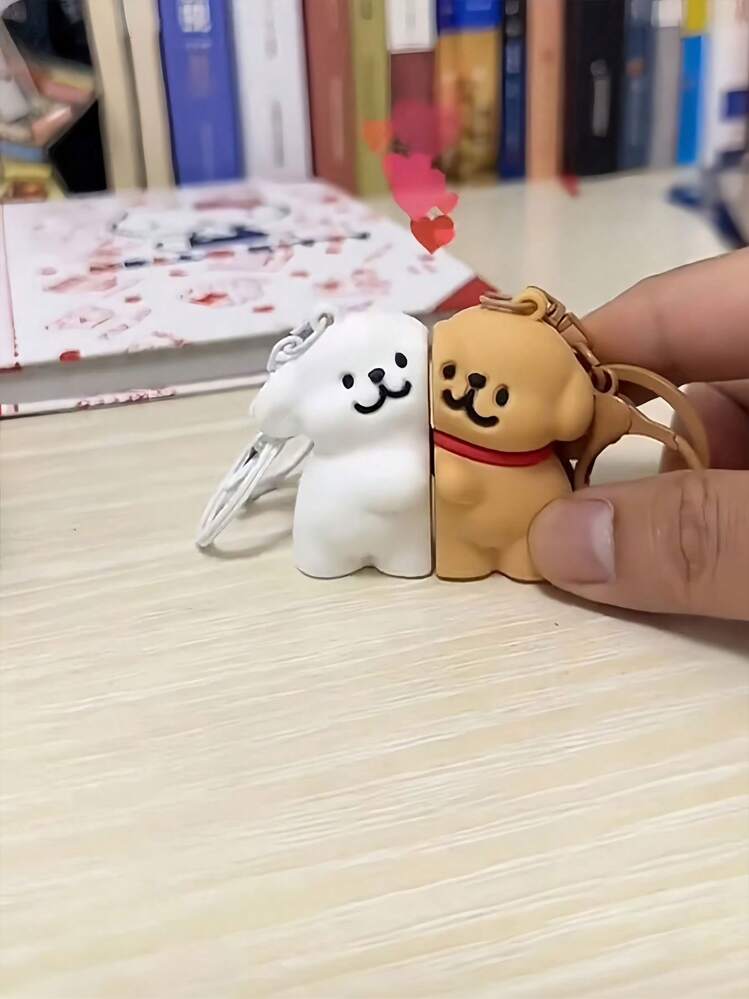 2pcs Cute Cartoon Puppy & "You & Me" Design Magnetic Couple Keychain Pendant Gift Set - Multicolor - View 9