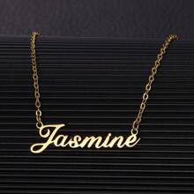 Customizable "Jasmine" Golden-Tone Necklace - Minimalist 304 Stainless Steel, Perfect For Casual Attire & Gifting, Gift Necklace|Elegant Accessory|Custom Nameplate