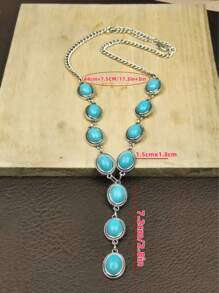 1 pezzo Collana da donna stile retrò western, con ciondolo a forma di Y e intarsi in turchese, adatta per spiaggia, vacanza, festa, collana per la clavicola