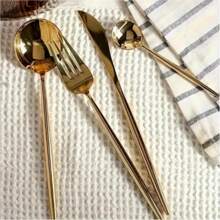 4pcs Stainless Steel Flatware Set, Gold Cutlery Set With Knife, Fork, Soup Spoon And Tea Spoon, Gift Box, Polished Tableware, Suitable For Dining, Parties, Family Gatherings