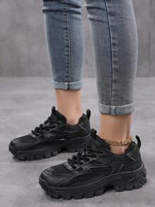 Women Minimalist White Shoes Lace-Up Front Chunky Sneakers,Colorblock Lightweight Breathable Sporty Outdoor Sneakers Shoes For Women