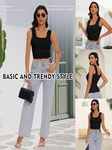 Women Floral Jacquard Knit Crop Top, Sexy V-Neck Wide Strap Short Tank Top, Soft Versatile Casual Daily Layering Sports Vest, Sleeveless Yoga Tight Camisole Basic Summer Tops, Summer Outfits For Women