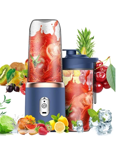 RAF 1pc 400ml Wireless Portable Electric Juicer Blender, USB Rechargeable Mini Fruit Juice Mixer With 6 Blades And Dual Cups, Multi-Function Juicing Cup Blender, Suitable For Home Or Outdoor Kitchen Food Processing, Great For Extracting Vegetables, Fruits And Making Smoothies.