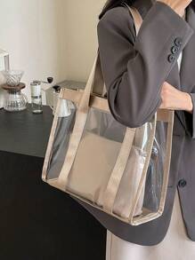 Large Capacity Clear Beach Shoulder Bag, Transparent Tote Bag For Women, Gift For Holiday, Casual Style, Suitable For High School, College, University Students, Fitness, Yoga, Travel, Mommy Bag, Celebrity Same Style Premium Handbag