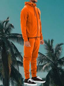 Men Tech Suit Zip Up Track Jacket Hooded Jogger Two PIece Co-Ord Set - trái cam - Xem 3