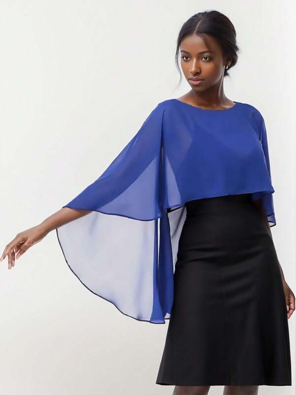 1pc Lightweight Chiffon Solid Color Sleeveless Dress Shawl, Versatile Scarf Poncho With Round Neck, Summer Sunscreen