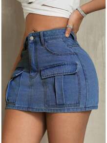 Falda Mezclilla Bolsas Delanteras - Azul Marino - Ver 1