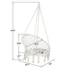 Silla colgante de hamaca beige de algodón con cuerda macramé, perfecta para uso interior y exterior - 1 - Ver 2