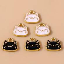 10pcs Cute Animal Zinc Alloy Oil Drop Cat Pendant, DIY Jewelry Accessories, Hair Accessories, Keychain, Earrings And Necklace Charm