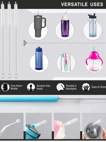 5/10/20/50 超长不锈钢清洁刷、可重复使用的吸管清洁刷、厨房清洁用品、管道清洁器、吸管清洁器，非常适合清洁玻璃硅胶金属吸管和水瓶吸管杯。