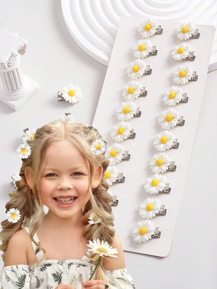 20pcs White Daisy Hair Clips, Sweet Floral Hair Accessories Suitable For Teenage Girls - Multicolor - View 1