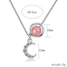1pc 925 Silver Minimalist Sweet Pink Strawberry Crystal Sun & Moon Necklace, Short Clavicle Chain Suitable For Daily Wear, Comes In Gift Box - Moon Necklace - View 6