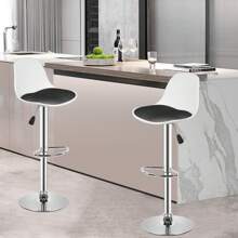 Lot de 2 tabourets de bar, tabouret de bar rembourré avec structure en acier, dossier, chaises de cuisine réglables en hauteur avec repose-pieds, tabouret de comptoir rotatif à 360° pour cuisine, salon, salle à manger - Blanc+Noir - Voir 5
