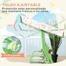 AIYAPLAY Columpio de Jardín Exterior para Niños de +3 Años Balancín de Jardín Exterior de 2 Plazas con Toldo Ajustable Arnés de Protección y Estampados Bonitos 112x75x120 cm - Verde - Ver 4