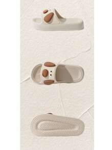 1 双女士可爱小狗卡通软底防滑拖鞋，柔软，厚底，沙滩，礼物 - 卡其色 - 查看 3