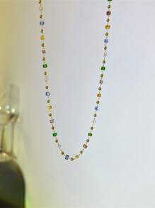 Nooxian 1 件时尚简约彩色串珠项链配饰，适合女士（珠子数量随机）