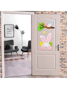 12pcs Easter Celebration Felt Door Decals - Spring Home Decoration Cute Rabbits, Eggs And Chicks Patterns | DIY Craft Kit, Includes Wall And Window Decor - Multicolor - View 2