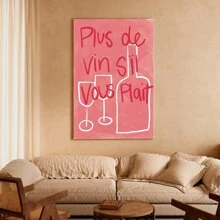 1pc Framed Canvas Wall Art, Pink Wine Preppy Art Print Canvas Poster, Ideal Gift For Bedroom Living Room Hallway Dorm Wall Decor - 彩色 - 查看 2