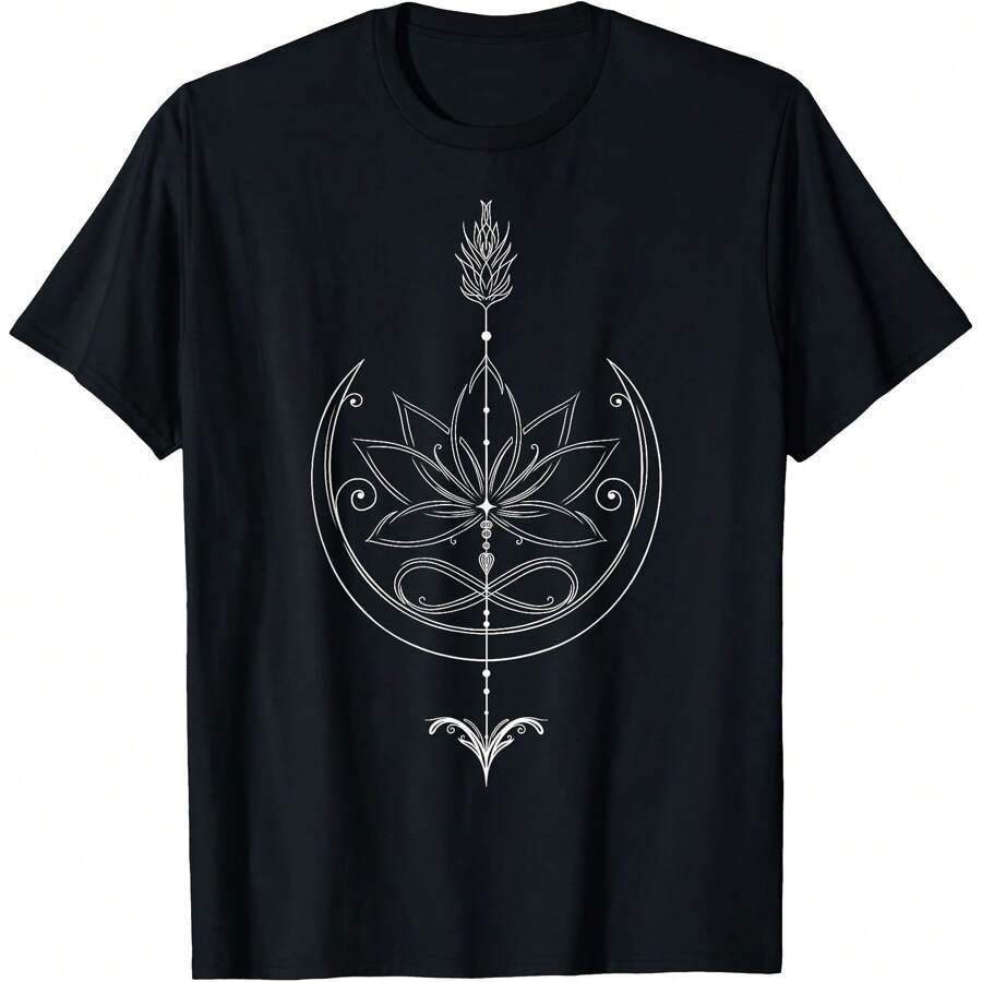 Lotus With Arrow Moon And Infinity Symbol Lotus For Yoga T-Shirt Women's Plus Size Graphic Tee - Black - View 1