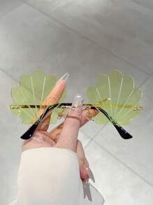 1 件新款贝壳形无框时尚眼镜，女士渐变色镜片蓝色眼镜，新颖造型多色眼镜，轻便绿色眼镜，夏季海滩配饰，夏季海滩度假、户外、旅行装饰眼镜