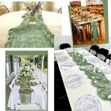 Caminho de mesa de pano de queijo verde sálvia, toalha de mesa de gaze boho, toalha de mesa de pano de queijo rústico transparente para chá de bebê, noiva, festa de aniversário, decoração de mesa