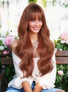 A Stylish 28-Inch Synthetic Heat-Resistant Fiber Wig With Long Orange Curls With Bangs For Women's Wigs Is The Perfect Daily Wear For Holiday Parties