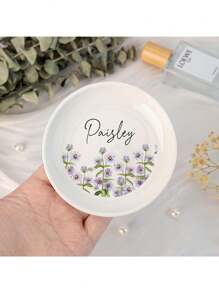 1 PIEZA Plato de cerámica personalizado y floral para joyas, regalo para dama de honor, plato de anillo de flor de cumpleaños, propuesta de dama de honor, plato para joyas, regalo para dama de honor, regalo para fiesta nupcial, plato para anillo de compromiso