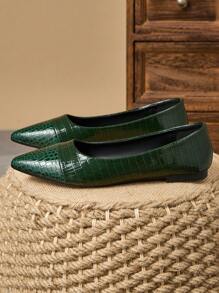 Women's Spring Plaid Contrast Black Flat Shoes - Dark Green - View 2