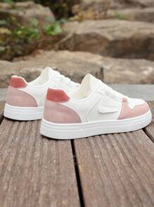 1双2025新款时尚系带平底运动鞋，低帮休闲运动鞋，适合春夏秋季 - 粉色 - 查看 6