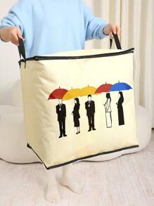 1 Piece, Portrait Pattern Printed Large Capacity Storage Bag, Wardrobe Organizing Storage Bag, Foldable Clothing Storage Box, With Sturdy Zipper Clothing Storage Container, Suitable For Clothing, Blankets, Quilts, Etc - Multicolor - View 12