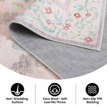 Homore 1pc Area Rug, Washable Faux Wool Throw Rugs For Living Room, 0.3″ Non Slip Low Pile Vintage Boho Carpet For Ding Room,Bedside , Home Office, Bedroomm,Home Decoration,Room Decor,Fall Decor,Halloween Decor - Hồng - Xem 5