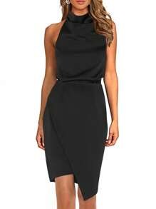 1 szt. Damska elegancka, seksowna, dopasowana, mini sukienka koktajlowa z odkrytymi plecami - Czarne - Zobacz 1