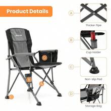 Portable Camping Chairs For Adults With Padded Hard Armrest, Sturdy Folding Camping Chair With Cup Holder, Storage Pockets Carry Bag Included, Support To 300 Lbs - 灰色 - 查看 5