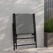 Outsunny 4pcs Rattan Chair Garden Furniture Wicker Foldable Chair Steel Frame For Poolside Garden - Grey - View 6