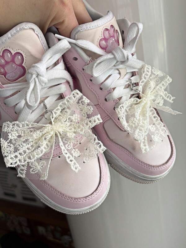 1 Pair Internet Celebrity Ballet Style Shoe Flower High-End Accessory Lace White Bow Lace Decorative Buckle Suitable For Sport Shoes And Leather Shoes